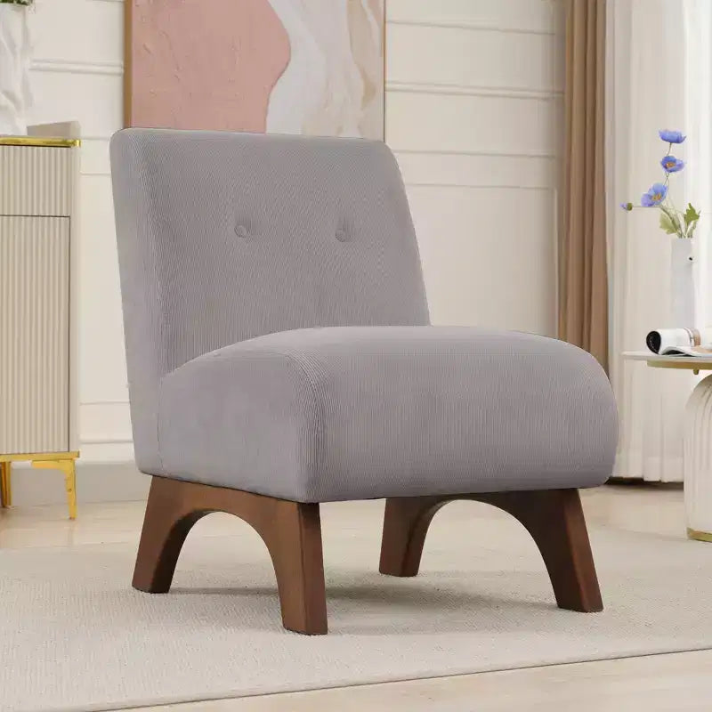 Poltroncina d'appoggio in velluto a coste con gambe in legno – Sedia Slipper senza braccioli