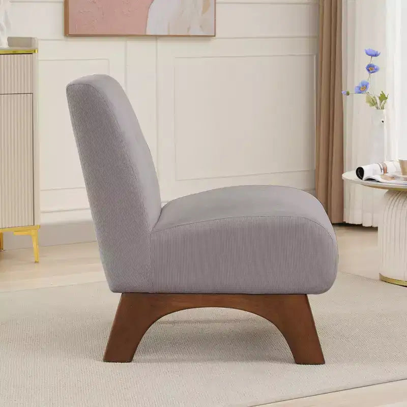 Poltroncina d'appoggio in velluto a coste con gambe in legno – Sedia Slipper senza braccioli