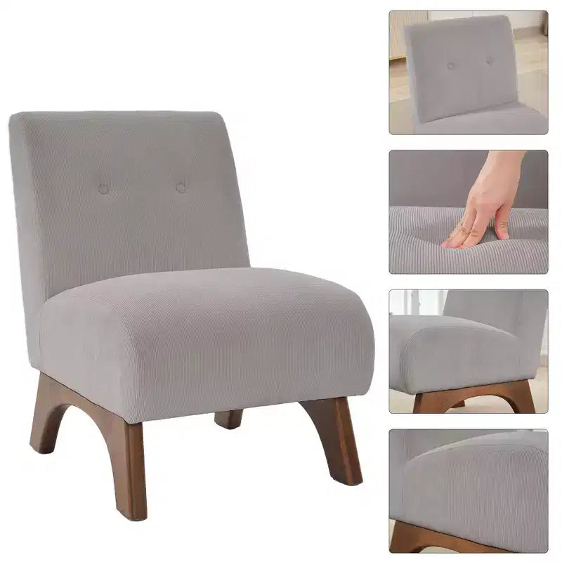 Poltroncina d'appoggio in velluto a coste con gambe in legno – Sedia Slipper senza braccioli