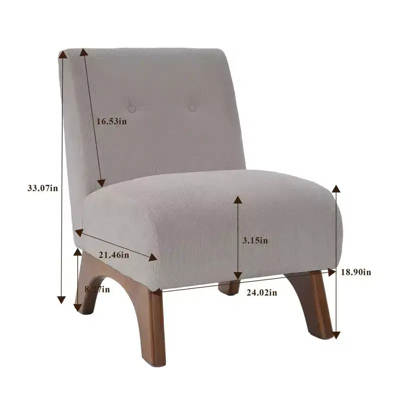 Poltroncina d'appoggio in velluto a coste con gambe in legno – Sedia Slipper senza braccioli