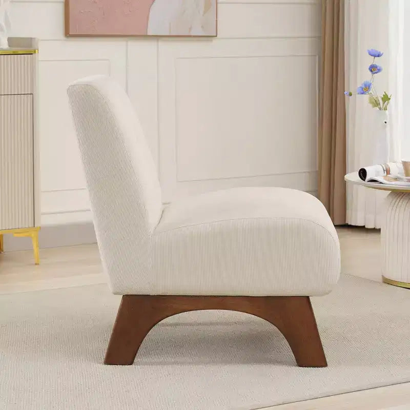Poltroncina d'appoggio in velluto a coste con gambe in legno – Sedia Slipper senza braccioli