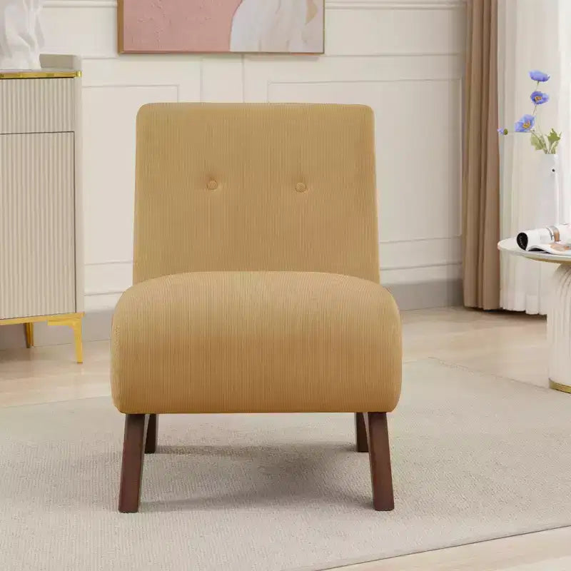 Poltroncina d'appoggio in velluto a coste con gambe in legno – Sedia Slipper senza braccioli