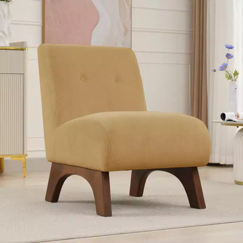 Poltroncina d'appoggio in velluto a coste con gambe in legno – Sedia Slipper senza braccioli