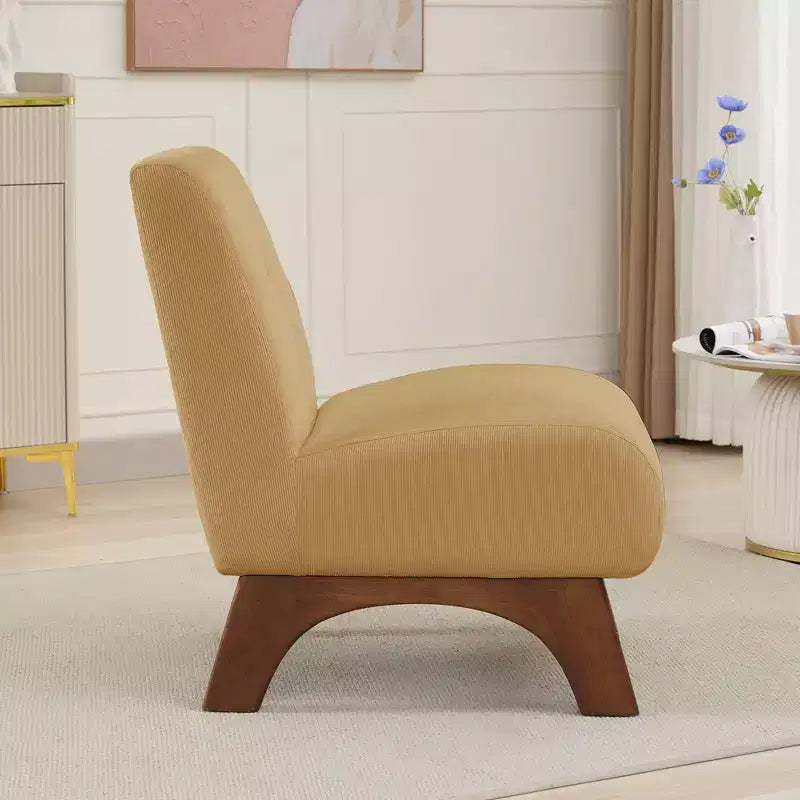 Poltroncina d'appoggio in velluto a coste con gambe in legno – Sedia Slipper senza braccioli
