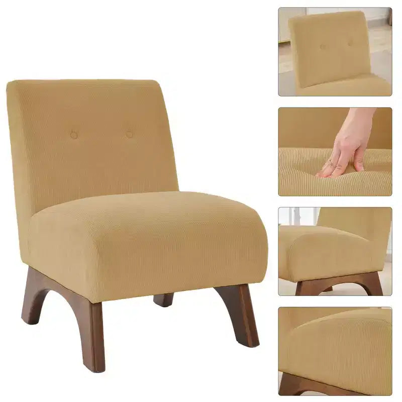 Poltroncina d'appoggio in velluto a coste con gambe in legno – Sedia Slipper senza braccioli