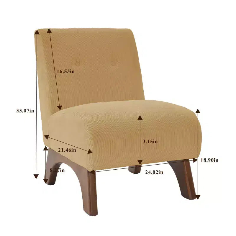 Poltroncina d'appoggio in velluto a coste con gambe in legno – Sedia Slipper senza braccioli