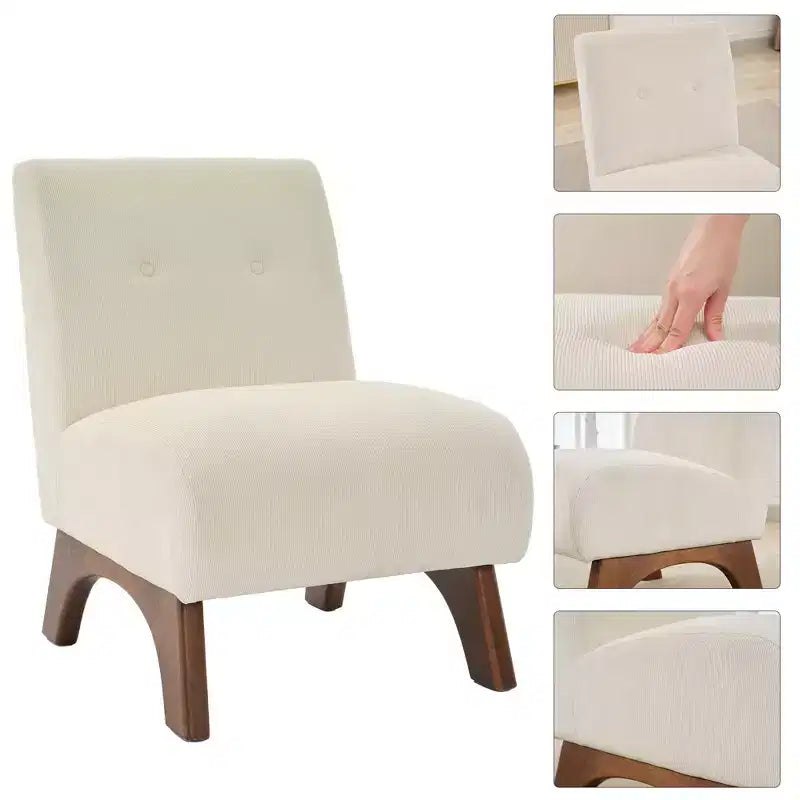 Poltroncina d'appoggio in velluto a coste con gambe in legno – Sedia Slipper senza braccioli
