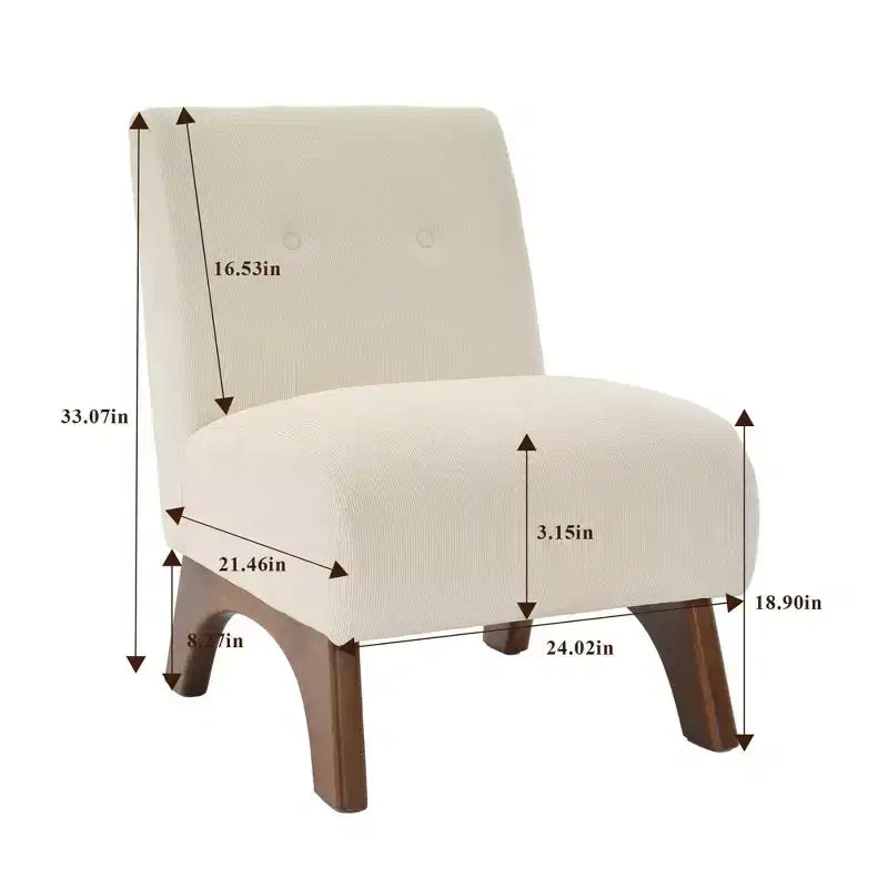 Poltroncina d'appoggio in velluto a coste con gambe in legno – Sedia Slipper senza braccioli