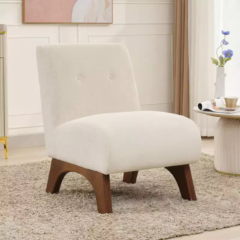 Poltroncina d'appoggio in velluto a coste con gambe in legno – Sedia Slipper senza braccioli