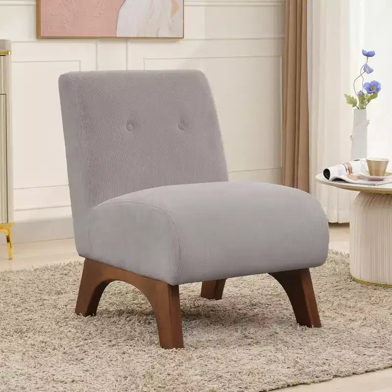 Poltroncina d'appoggio in velluto a coste con gambe in legno – Sedia Slipper senza braccioli