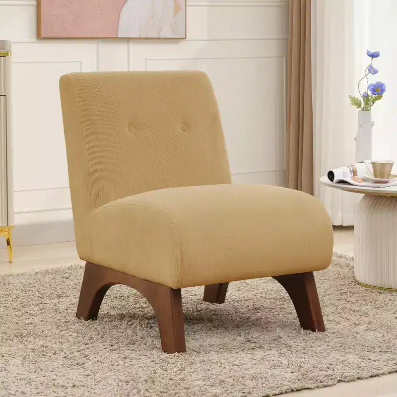 Poltroncina d'appoggio in velluto a coste con gambe in legno – Sedia Slipper senza braccioli