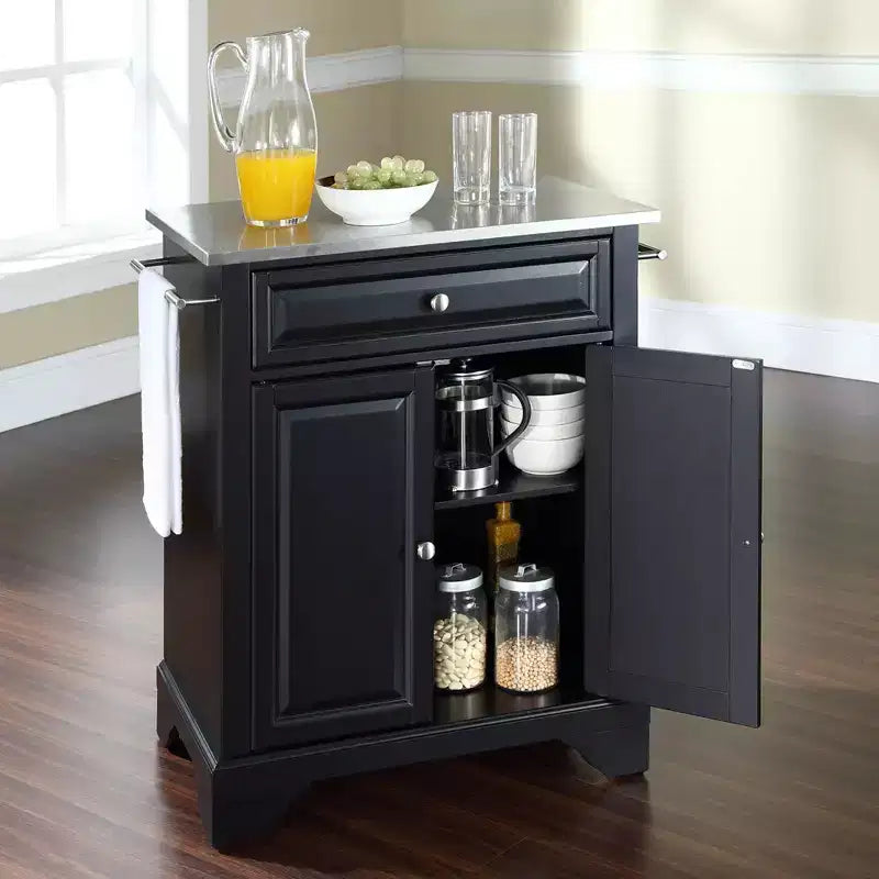 Carrello da Cucina Portatile con Piano in Acciaio Inox e Contenitore